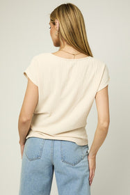 Taupe Top With a Twist Hem Detail
