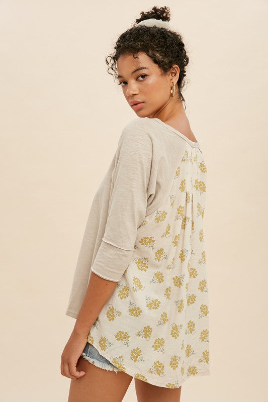 Curvy Ivory Contrast 3/4 Sleeve Tee-Market Grey Boutique