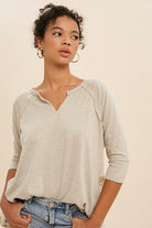 Curvy Ivory Contrast 3/4 Sleeve Tee-Market Grey Boutique