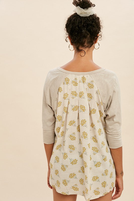 Curvy Ivory Contrast 3/4 Sleeve Tee-Market Grey Boutique