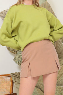 Khaki Front-slit Mini Skort