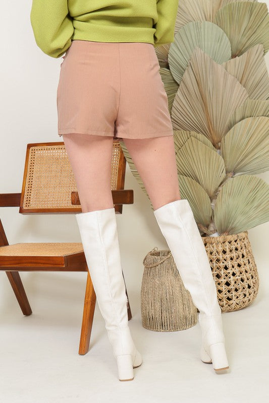 Khaki Front-Slit Mini Skort