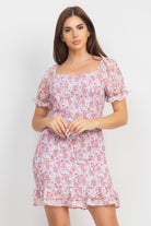 Floral Smocked Ruffle Dress-Market Grey Boutique