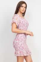 Floral Smocked Ruffle Dress-Market Grey Boutique