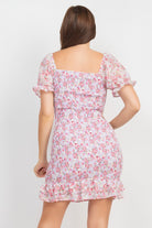Floral Smocked Ruffle Dress-Market Grey Boutique