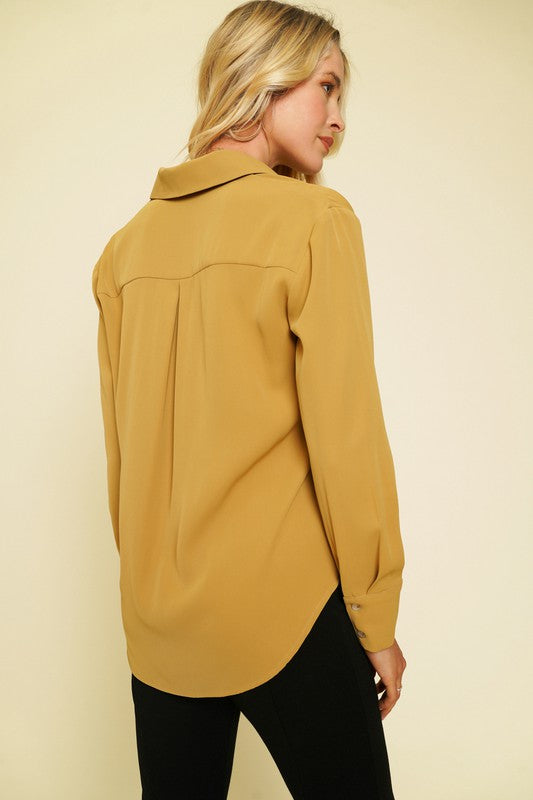 Mustard Button Up Blouse-Market Grey Boutique