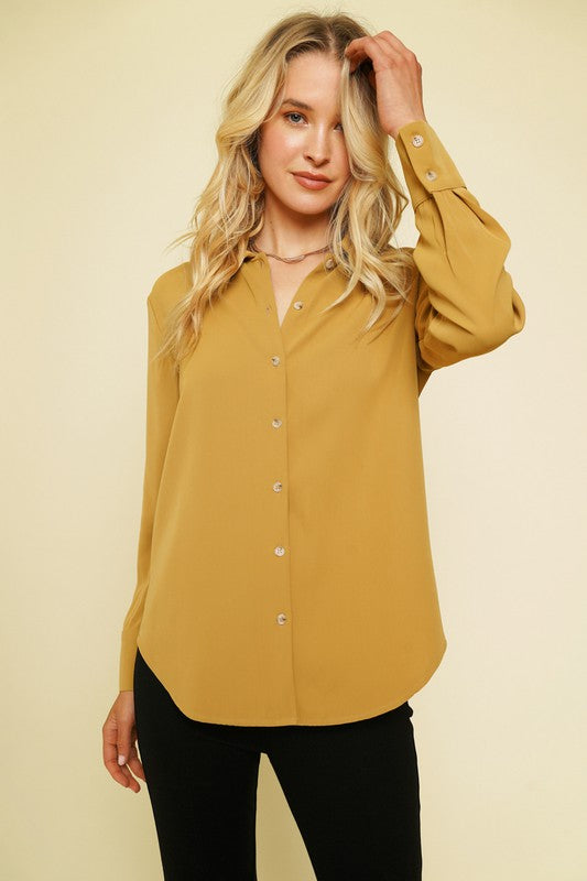 Mustard Button Up Blouse-Market Grey Boutique
