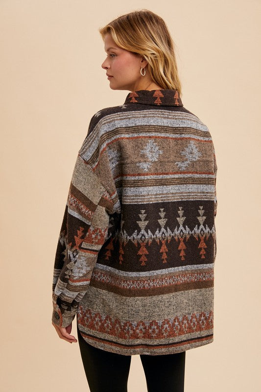 Taupe/Rust Aztec Shacket-Market Grey Boutique