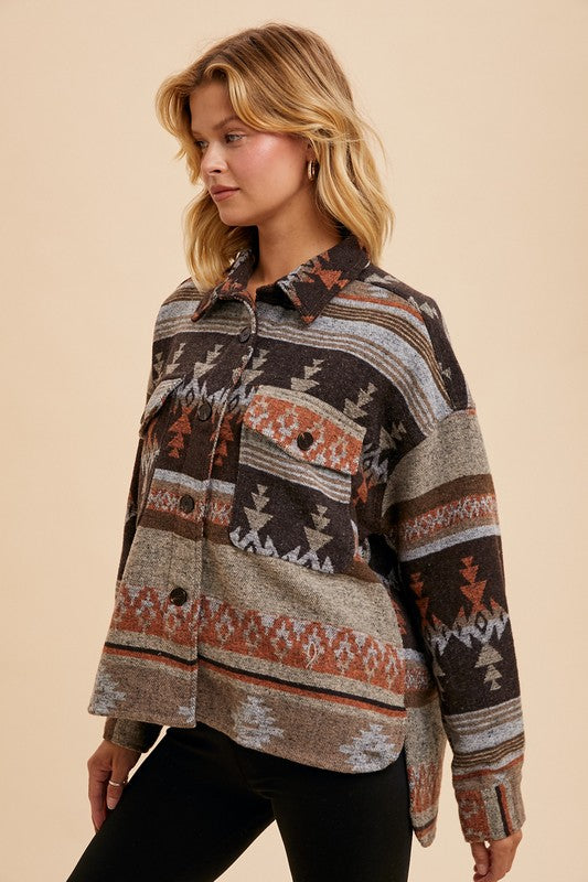 Taupe/Rust Aztec Shacket-Market Grey Boutique