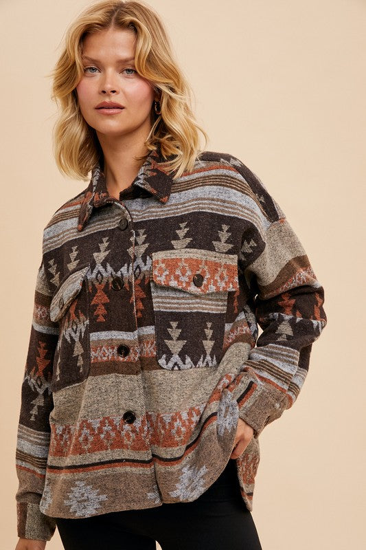 Taupe/Rust Aztec Shacket-Market Grey Boutique