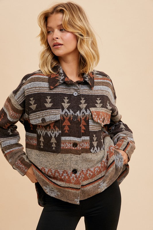 Taupe/Rust Aztec Shacket-Market Grey Boutique