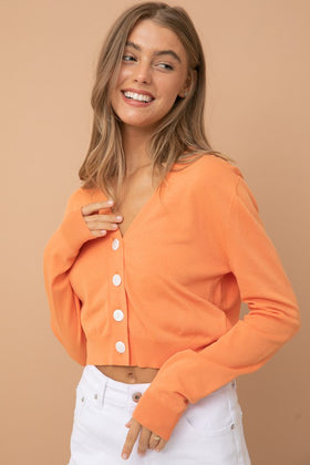 Orange 4 Button Down Sweater Cardigan