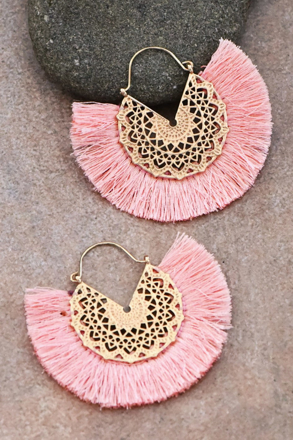 Boho Chic Tassel Hoop Earrings-Market Grey Boutique