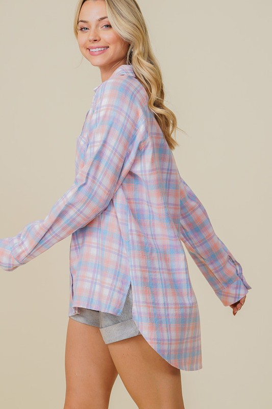 Pink/Blue Plaid Oversized Button Down