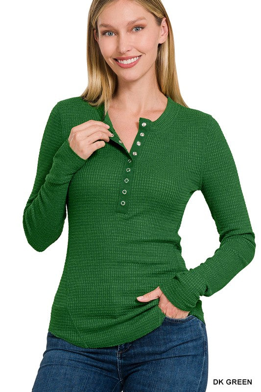 DARK GREEN WAFFLE SNAP BUTTON THERMAL