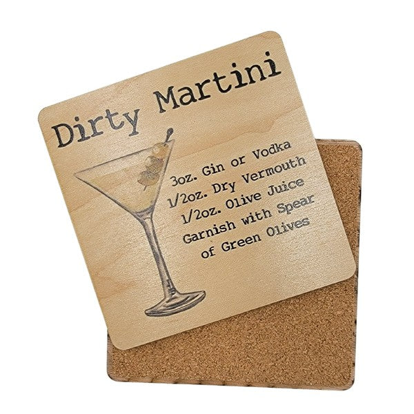 Dirty Martini Cocktail Wooden Bar Coaster