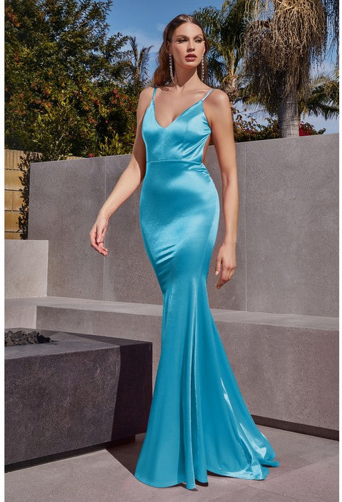 2025 Neon Blue Fitted Satin Dress🤍