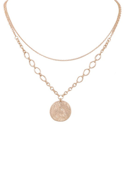 Metal Disc Pendant Layered Chain Necklace