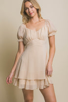 Light Beige Tie Back Mini Dress-Market Grey Boutique