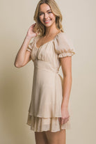 Light Beige Tie Back Mini Dress-Market Grey Boutique