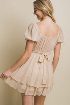 Light Beige Tie Back Mini Dress-Market Grey Boutique