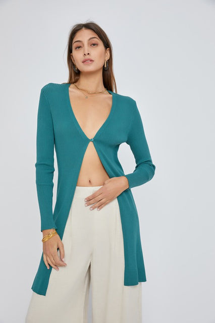 EMERALD RIBBED DUSTER CARDIGAN