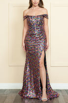 2026- Shine All Night Multicolor Sequin Gown🤍-Market Grey Boutique