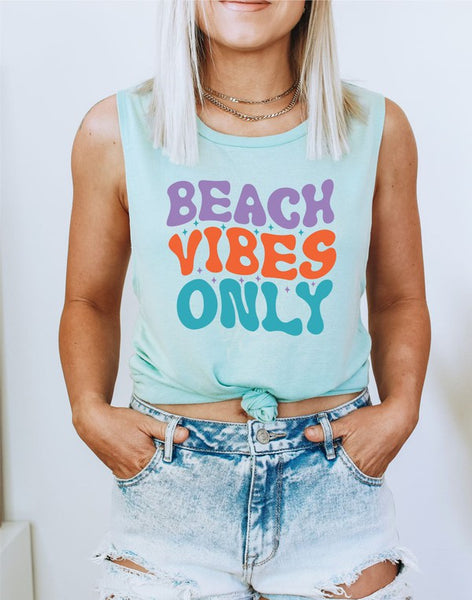 Beach Vibes Only Graphic Print Muscle Tank