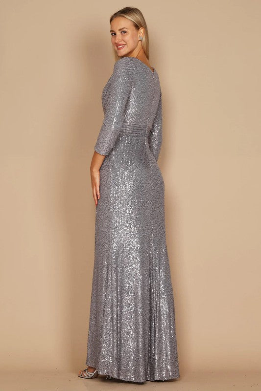 Dylan & Davids Long Sleeve Sequin Formal Dress-Market Grey Boutique