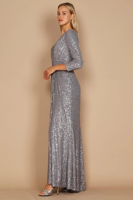 Dylan & Davids Long Sleeve Sequin Formal Dress-Market Grey Boutique