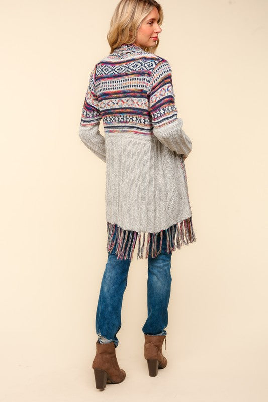 TRIBAL SHAWL CARDIGAN WITH FRINGE TASSLE