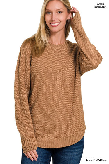 DEEP CAMEL BASIC KNIT SWEATER