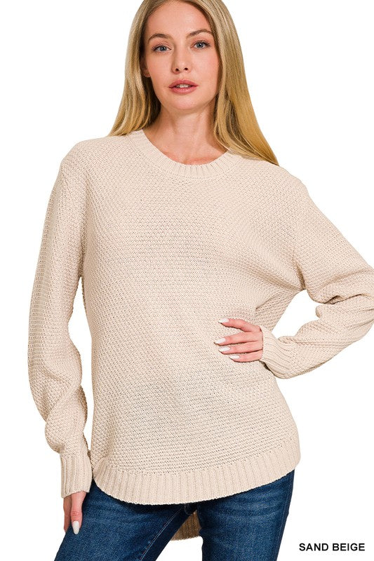 SAND BEIGE BASIC KNIT SWEATER