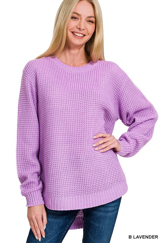 Lavender Round Neck Waffle Sweater