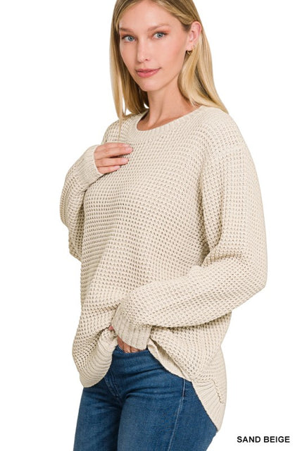 BESTSELLER! Beige Hi-low Round Neck Waffle Sweater