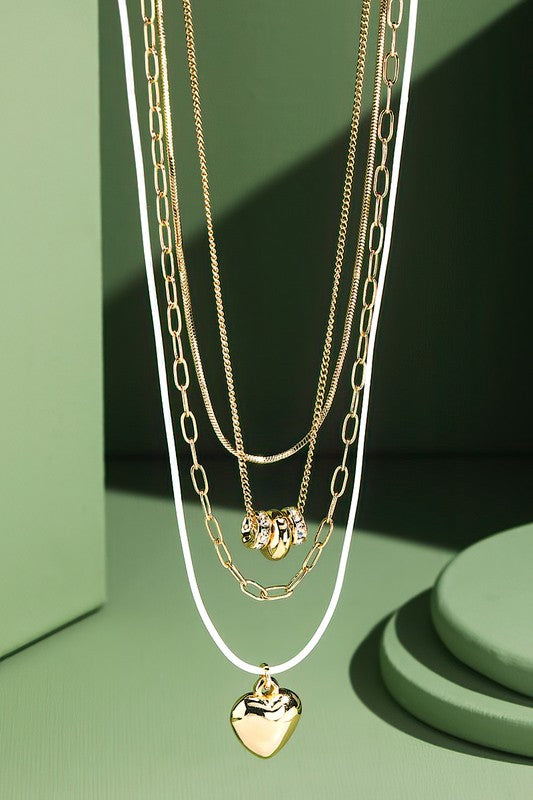 Layered Chain Necklace With Heart Pendant