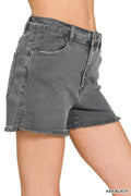 Ash Black Acid Washed Frayed Cutoff Shorts