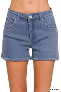 Deep Blue Acid Washed Frayed Cutoff Shorts