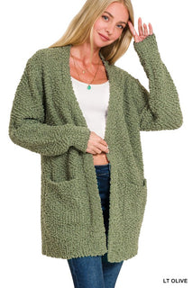 Light Olive Popcorn Sweater Cardigan