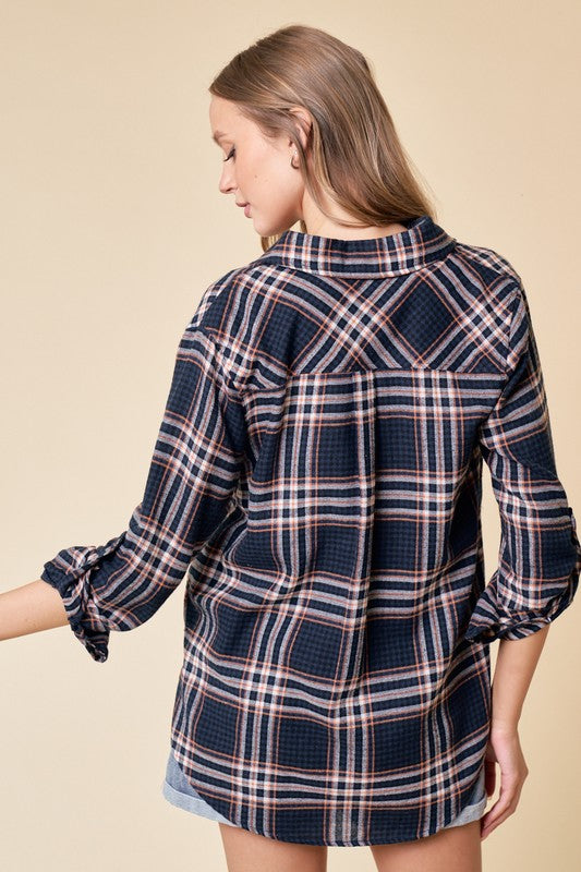 PLAID SHIRT WITH ROLL UP SLEEVE DETAIL