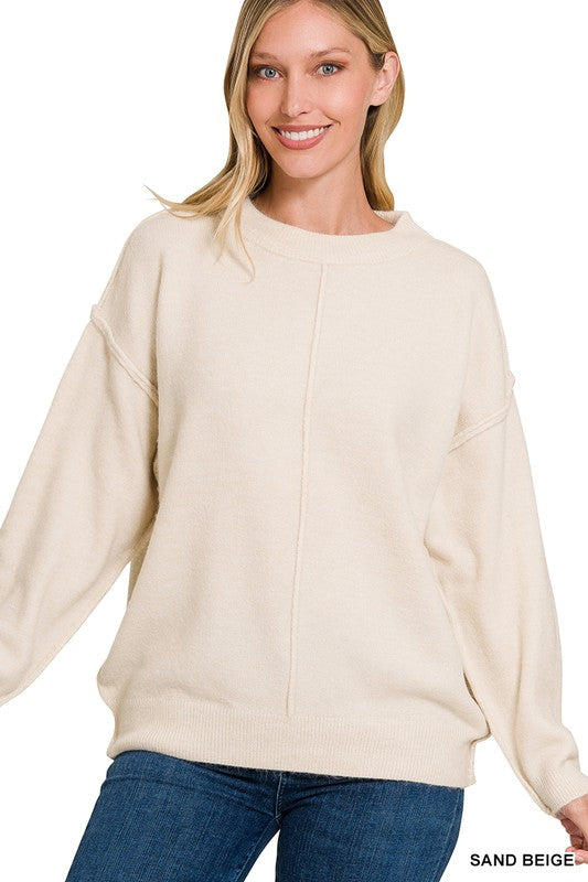 Sand Beige Front Seam Casual Sweater