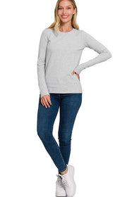 Heather Grey Cotton Crew Neck Long Sleeve T-shirt