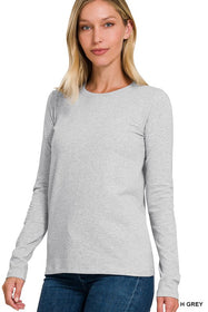 Heather Grey Cotton Crew Neck Long Sleeve T-shirt