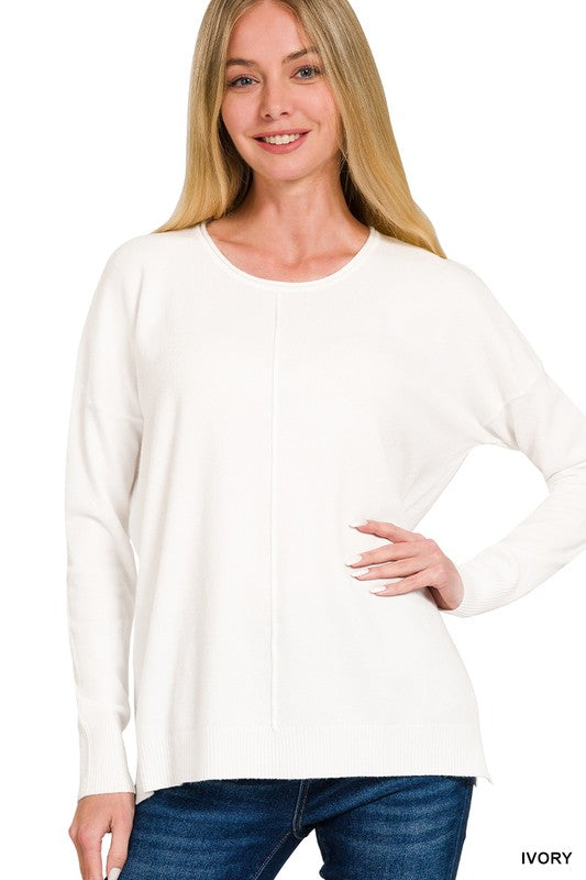 Ivory Front Seam Casual Sweater