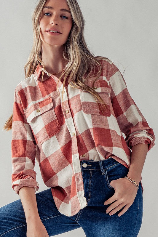 RUSTY PLAID BUTTON DOWN