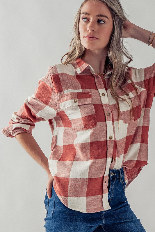 RUSTY PLAID BUTTON DOWN