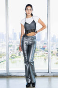 METALLIC BOOTCUT PANTS