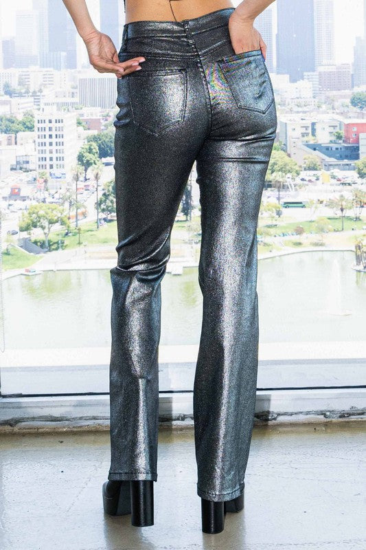 METALLIC BOOTCUT PANTS