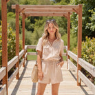 Khaki Button Down Romper-Market Grey Boutique