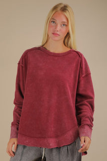 All Patched Up Burgundy Mineral Wash Top